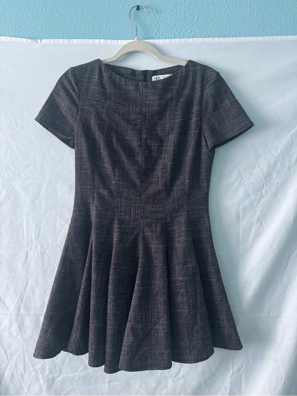 Zara Dark Charcoal Textured Fit-and-Flare Dress